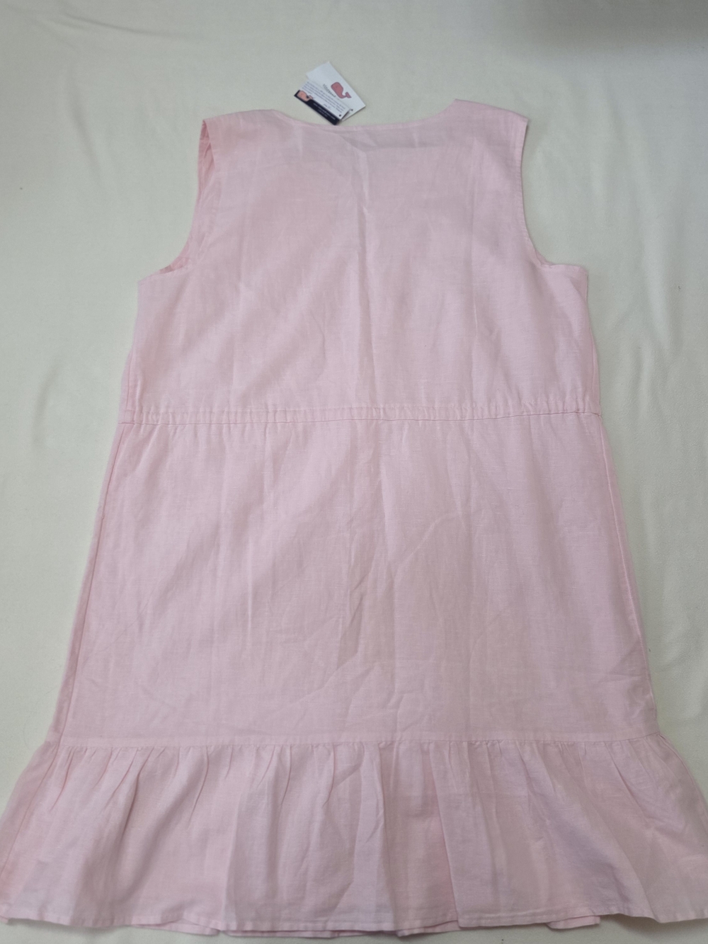Vineyard Vines Pale Pink Sleeveless Linen-Blend Drawstring Ruffle Dress - Picture 3 of 3